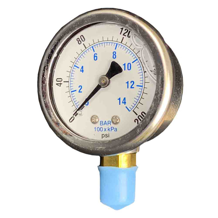 0-200 psi Liquid Filled Pressure Gauges, 1/4" NPT, Bottom Mount, Liquid Filled, 2" Face, 201L-204G