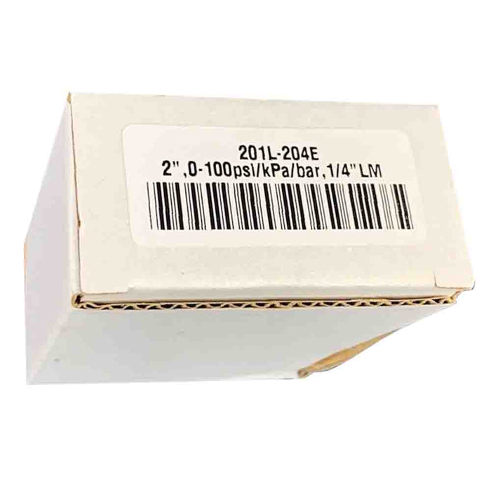 0-100 psi Liquid Filled Pressure Gauges, 1/4" NPT, Bottom Mount, 2" Face, 201L-204E