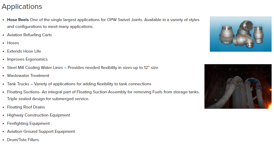 opw swivel joint applications