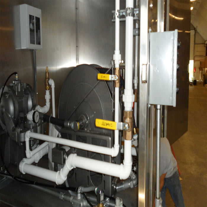 CWI Heated Dual Tote Lube Oil Reel Cabinet and Internal Containment