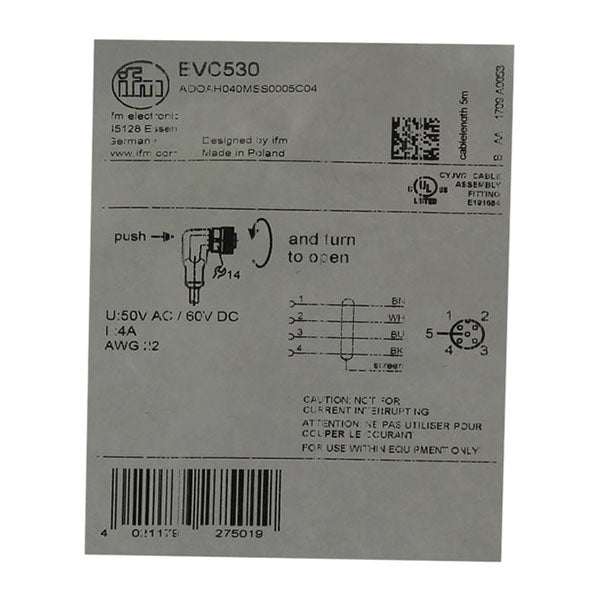 IFM Efector inc M12 connector wires for sand level sensor in locomotive sanding systems