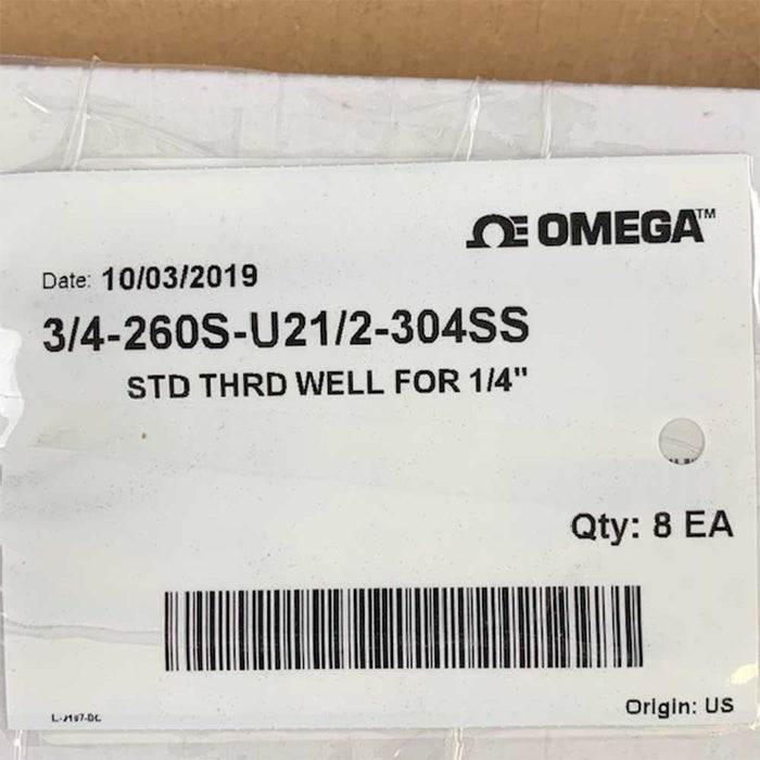 Omega 3/4-260S-U21/2-304SS Thermowells for 1/4" Connections