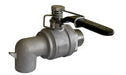 Morrison Brothers Co, 111, Spring Release Faucet, Barrells, Drums, Small Utility Tanks, Low Pressure, Gravity Flow Dispensing, Normally Closed Valve, Open Position For Dispensing, 1” male NPT threaded inlet, Quarter Turn Operation, 90º spout with bucket hook, Full port with blowout-proof stem, 250 PSIG non-shock cold working pressure, Temp Range -4ºF to 212ºF (-20ºC to 100ºC), Body and ball... stainless steel, Seal... PTFE ring with FKM O-ring. 