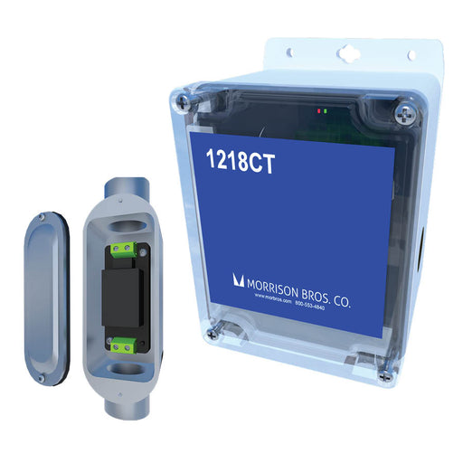 1218CT Fuel Management System Translator Kit for Morrison 1218 Tank Gauge and TLS protocol FMS. Outdoor-rated fuel management translator kit with polycarbonate enclosure and UL508-4X certification. Morrison 1218 tank gauge interface kit with USB firmware update port.