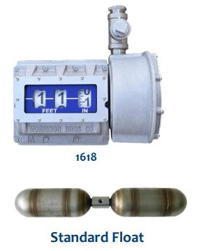 Mechanical tank gauge, Vertical tank level indicator, 1618 tank gauge
Fuel tank level gauge, Liquid level measurement gauge, Industrial tank gauge, Stainless steel float gauge
Cast aluminum tank gauge, Easy-to-read tank gauge, Ground-level tank reading, Vapor-sealed gauge lens
Drop tube float gauge, Metric tank gauge (centimeters), 50-foot tank gauge, 30-foot viewing distance gauge
Single pipe connection gauge. Morrison Brothers Co, 1618, Floats, Standard, Drop Tube Float. 