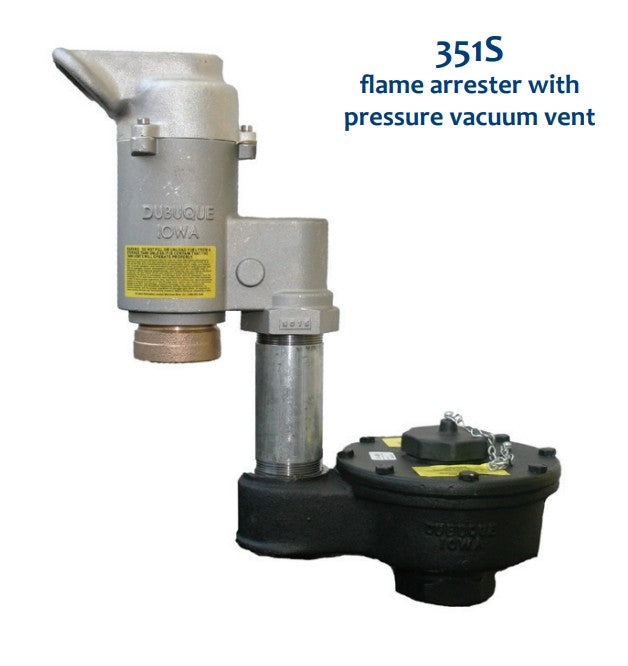 Morrison Brothers Co, 351S Flame Arrest, Directs vapors outward and upward in accordance with NFPA 30,  Protects the vent line from debris and insects, Tri-polar mounting screws for mounting exhaust hood in any of three positions. Optional pressure discharge hood facilitates piping pressure relief to desired discharge point. Body and cover... cast iron. Arrester grid housing... brass. Arrester plates... stainless steel.