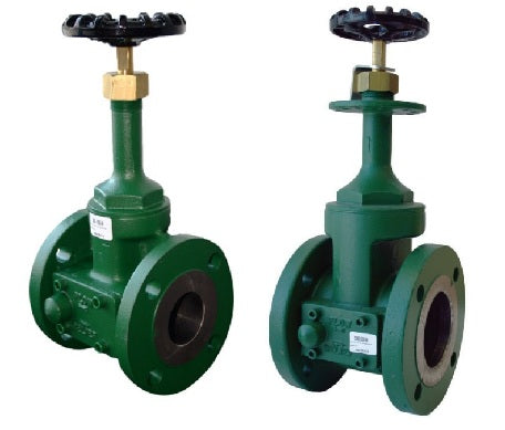 Morrison Brothers Co, 534DI, 534BDI, Flanged Gate Valve With Expansion Relief - Ductile Iron, rising stem double
disc style, positive shut-off valves, built-in expansion relief capabilities, Temperature rating is -50° to 450° F, Cold non-shock
pressure is 200 P.S.I. W.O.G, Fig. 534 series flanged gate valves conform to ANSI B16.42 Specifications for Class 150 raised face ductile iron flanges.534BDI, 535B, and 535BDI include a locking feature that allows them to be locked with a padlock.