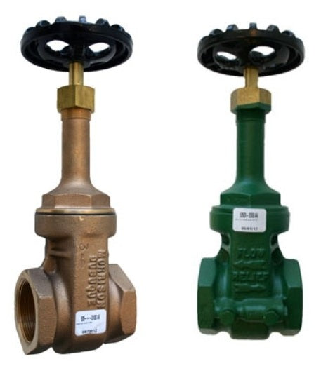 Morrison Brothers Co, 535, 535B, 535DI, 535BDI, Threaded Gate Valve with Expansion Relief, Brass, Ductile Iron, Gate Valves, Double disc design provides positive shut-off when in the closed position, 200 PSI WOG cold non-shock, Female NPT threaded connections, Valve can be left partially open to control flow rate, 535DI/BDI includes integrated thermal expansion relief set at approximately 50 PSI, 535B is lockable with a padlock, 535/B includes integrated thermal expansion relief set at approximately 50 PSI.