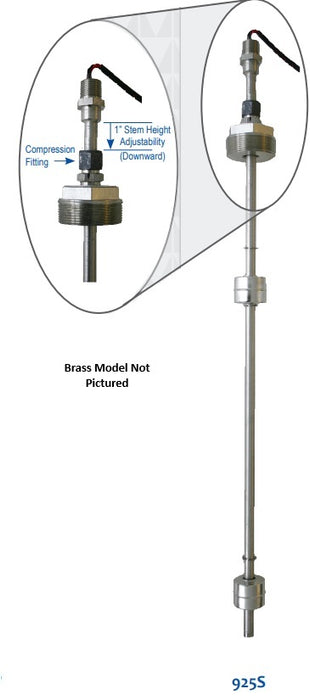 Morrison Brothers Co. 925, 925S, multi-level liquid sensor, float-activated level switch, tank level monitoring device,
adjustable liquid level sensor, industrial liquid level switch, multi-point float sensor, fuel tank level sensor
brass and stainless steel float switch,
UL listed liquid level sensor, Morrison Bros 925 sensor
