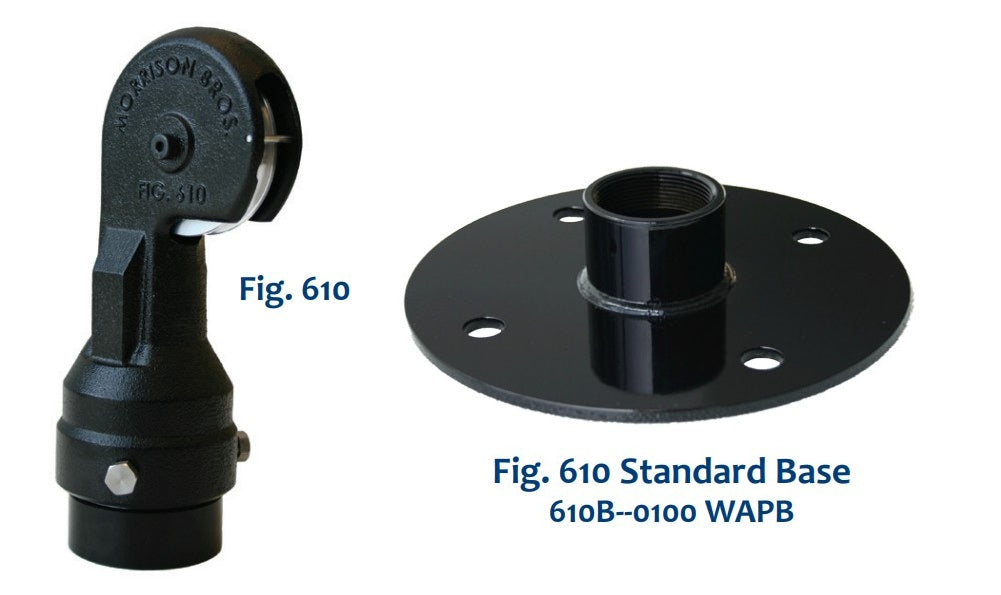 Morrison Brothers Co, 610, Hose Retriever, Standard Base, suspends the fueling hose above the dispenser, eliminating kinks and tangles, 360 degree smooth rotating retriever head, assists the operator in positioning
the hose to the fueling point, reduces safety hazards at
the fueling point and eliminates hose wear. 