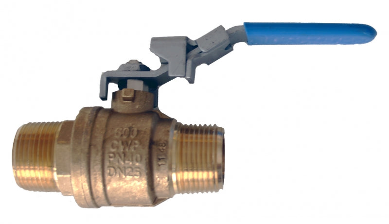 Morrison Brothers Co, 633, 633MF, Ball Valve Barrel Faucet - Straight Style, Ball valve barrel faucets, installed on small tanks, utility tanks, overhead farm tanks, and drums, gravity flow shut-off valve, Lockable with a padlock, Ball valve style for quick and easy quarter turn operation, 633 is male threads by male threads, 633MF is male threads by female threads, Faucet: Brass, Handle and lock lever: Stainless steel. 