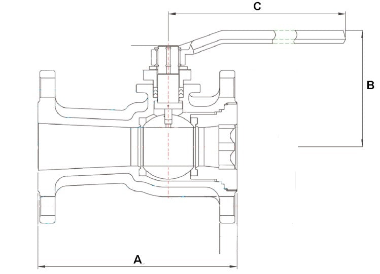 Morrison Brothers Co, 691FS, One Piece Regular Port Flanged Ball Valve, Blowout-proof stem, Adjustable stem packing, 150# raise face flanges, Quarter-turn operation, API 607 4th Edition Fire Safe approval, Temperature rating -50°F (-45.5°C) to 475°F (246°C), 275 PSI maximum operating pressure, Lockable with a padlock, Body, cap, and ball are 316 stainless steel, Seat is ME-PTFE (Molecularly Enhanced PTFE). 