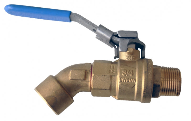 Morrison Brothers Co, 699F, Ball Valve Barrel Faucet - Faucet Style, installed on small tanks, utility tanks, overhead farm tanks, and drums as a gravity flow shut-off valve, Lockable with a padlock, Ball valve style for quick and easy quarter turn operation, 699F is male threads by female threads, Faucet: Brass, Handle and lock lever: Stainless steel.