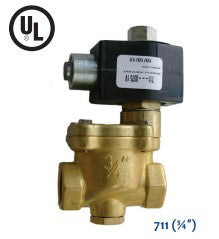 Morrison Brothers Co, 711 solenoid valve, high flow solenoid valve, pilot operated piston valve, normally open solenoid valve, explosion proof solenoid valve, weatherproof solenoid valve, 120V solenoid valve, forged brass body, FKM seals, steam application valve, water processing valve, pressure system valve.