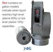 Morrison 718 liquid level gauge, Above ground storage tank gauge, Fuel tank level indicator, Liquid level measurement gauge, Mechanical tank gauge, Float-operated tank gauge, Industrial liquid level gauge, Cast aluminum tank gauge, UV resistant level tape gauge, Vapor-sealed tank gauge, Adjustable float tank gauge
2-inch NPT threaded gauge, Polypropylene float gauge, Stainless steel spring gauge. Morrison Brothers co. Displayed In Inches, Displayed In Gallons, Displayed in Centimeters.