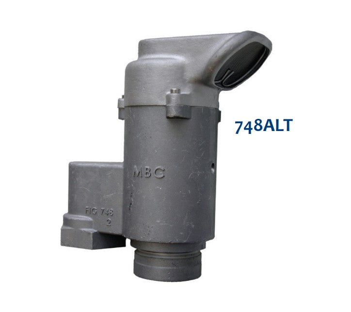 Morrison Brothers Co, 748ALT, Pressure-Vacuum Vent for Ag-Chemical, Vents outward and upward in compliance with NFPA 30, Tri-polar mounting screws for mounting exhaust hood in any of three positions, Optional dryer connections accommodate the installation of
desiccant dryers on vacuum connection, Optional pressure discharge hood facilitates piping pressure relief to desired discharge point. 