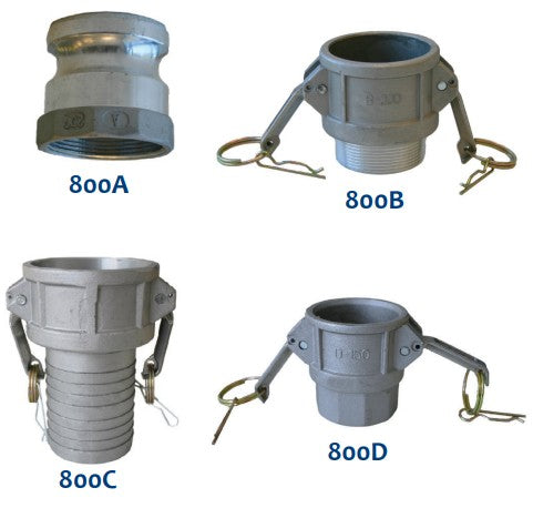 Morrison Brothers Co, 800A, 800B, 800C, 800D, 800E, 800F, 800DC, 800DP, Cam-and-Groove Fitting - Male Adaptor/Female Thread, connect and disconnect components quickly, fluid handling.