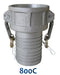 Morrison Brothers Co, 800A, 800B, 800C, 800D, 800E, 800F, 800DC, 800DP, Cam-and-Groove Fitting - Male Adaptor/Female Thread, connect and disconnect components quickly, fluid handling.
