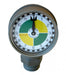 Mechanical tank gauge with bright green and yellow face, vapor-tight and fog-free design. Fits 2-inch tank top opening, cable attaches to floating suction arm. Rotates 360° for easy reading