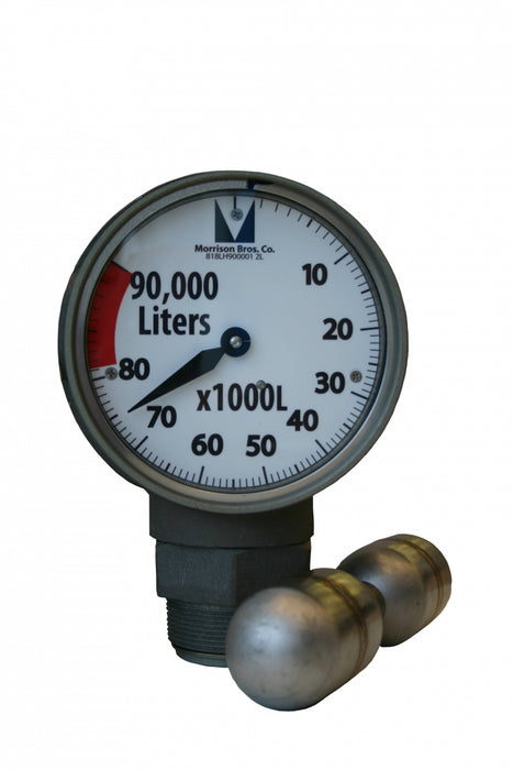 Morrison Model 818C liter gauge for aboveground storage tanks, Morrison Model 918C liter gauge with high-level audible alarm, Stainless steel float liter gauge for fuel storage tanks, Vapor-tight liter gauge for tanks up to 3.65 meters,Anti-fog Morrison liter gauge with clear liquid level display, Drop tube float liter gauge for high turbulence tanks,Liter gauge compatible with ethanol blends up to 85%,Biodiesel-compatible liter gauge with swivel base
Morrison liter gauge with red zone high-level indicator
