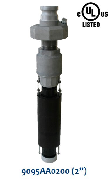 Morrison Brothers Co, 9095AA0200 (2”), 9095AF (2”), prevent overfilling
storage tanks, providing a positive shut-off during a pressurized fill, Installs directly onto a 4” riser or top mounted spill container, Minimum shut-off height is 2” from the tank top,  2.35” of float height adjustment, Drop tube adaptor accepts 2” drop fill tubes (Morrison 419), Full flow to shut-off point, cushioned closure eliminates shock, Integral pressure relief, Integral anti-siphon function, Optional test mechanism. 
