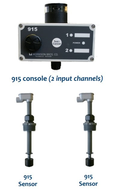 915 tank alarm system for automotive fluid monitoring, AC-powered tank alarm console with audible and visual alerts, Industrial tank alarm for oil, diesel, and automotive fluids, Two-channel tank alarm with configurable outputs, Tank level monitoring alarm for automotive service shops, Tank alarm control console with dual input channels, Configurable tank alarm console for fluid storage tanks, AC-powered tank alarm console with solenoid control, Industrial tank alarm console for automotive fluids.