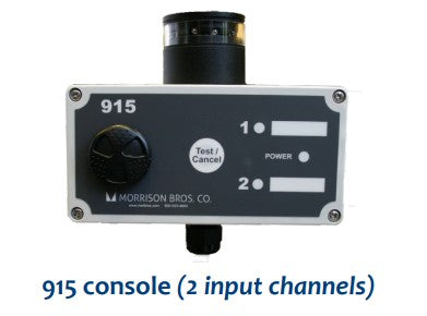 915 tank alarm system for automotive fluid monitoring, AC-powered tank alarm console with audible and visual alerts, Industrial tank alarm for oil, diesel, and automotive fluids, Two-channel tank alarm with configurable outputs, Tank level monitoring alarm for automotive service shops, Tank alarm control console with dual input channels, Configurable tank alarm console for fluid storage tanks, AC-powered tank alarm console with solenoid control, Industrial tank alarm console for automotive fluids.