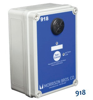 Morrison Brothers Co, 918TCP, Alarm and Float Level Sensor, Audible Alarm for a High Level, Low Level, Interstitial Alarm, Field Adjusted, Safe Battery Powered Alarm, Installs Into a 2" Tank Opening, Low Level Activation, 918CTPS coupler and adaptor assembly for easy sensor removal and inspection, 918, Single channel tank alarm box only.