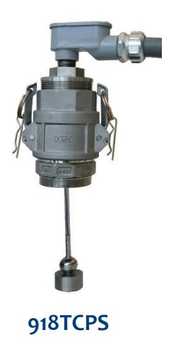 Morrison Brothers Co, 918TCP, Alarm and Float Level Sensor, Audible Alarm for a High Level, Low Level, Interstitial Alarm, Field Adjusted, Safe Battery Powered Alarm, Installs Into a 2" Tank Opening, Low Level Activation, 918CTPS coupler and adaptor assembly for easy sensor removal and inspection,