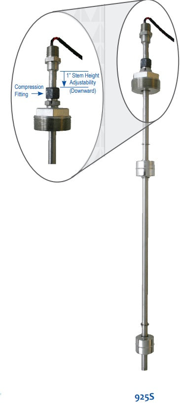 Morrison Brothers Co. 925, 925S, multi-level liquid sensor, float-activated level switch, tank level monitoring device,
adjustable liquid level sensor, industrial liquid level switch, multi-point float sensor, fuel tank level sensor
brass and stainless steel float switch,
UL listed liquid level sensor, Morrison Bros 925 sensor