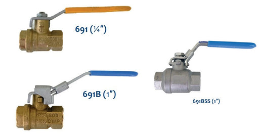 Morrison Brothers Co, 691, 691B, 691BSS, Full Port Ball Valve, Fuel Piping Systems, Shut Off, Quarter turn operation, Full port for maximum flow and minimum pressure drop, Partial Open Position For Flow Control, Double Seal, Blowout proof stem, 691B/BSS is lockable with a padlock, 691A is spring loaded auto return, 600 PSIG, 450 PSIG,  1000 PSIG, Can be used for air service.