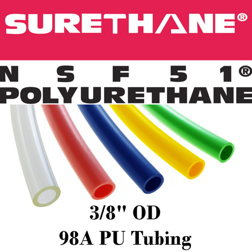 Pneumatic Tubing and Fittings, Hose, Pipe and Fittings, Air Hose, Polyurethane Surethane Pneumatic Tubing, Abrasion-Resistant, Tubing, Black, Clear, Clear Blue, Green, Light Blue, Navy Blue, Red, White, Yellow