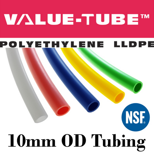 Pneumatic Tubing and Fittings, Hose, Pipe and Fittings, Air Hose, Polyethylene Tubing, Pneumatic Tubing, Polyethylene Tubing, Chemically Inert, BPA Free, UV-Stabilized, Phthalate Free, SF 61® Certified, Black Tubing, Navy Blue Tubing, Green Tubing, Natural Tubing, Red Tubing, Yellow Tubing, Natural Tubing, Value-Tube.  
