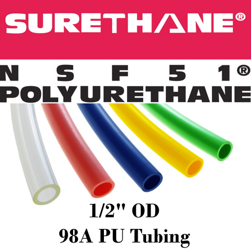 Pneumatic Tubing and Fittings, Hose, Pipe and Fittings, Air Hose, Polyurethane Surethane Pneumatic Tubing, Abrasion-Resistant, Tubing, Black, Clear, Clear Blue, Green, Light Blue, Navy Blue, Red, White, Yellow