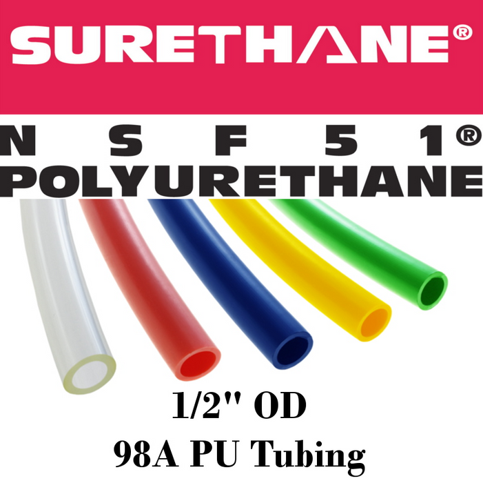 Pneumatic Tubing and Fittings, Hose, Pipe and Fittings, Air Hose, Polyurethane Surethane Pneumatic Tubing, Abrasion-Resistant, Tubing, Black, Clear, Clear Blue, Green, Light Blue, Navy Blue, Red, White, Yellow