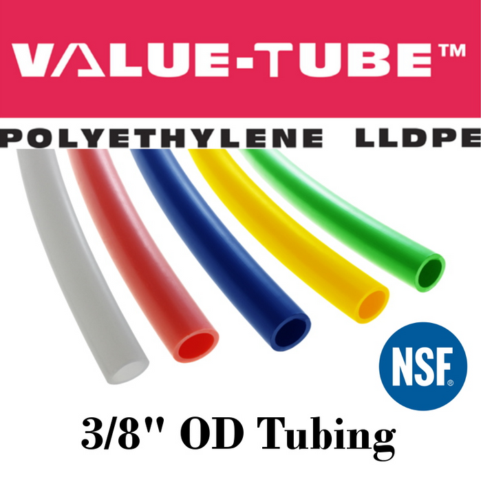 Pneumatic Tubing and Fittings, Hose, Pipe and Fittings, Air Hose, Polyethylene Tubing, Pneumatic Tubing, Polyethylene Tubing, Chemically Inert, BPA Free, UV-Stabilized, Phthalate Free, SF 61® Certified, Black Tubing, Navy Blue Tubing, Green Tubing, Natural Tubing, Red Tubing, Yellow Tubing, Natural Tubing, Value-Tube.  