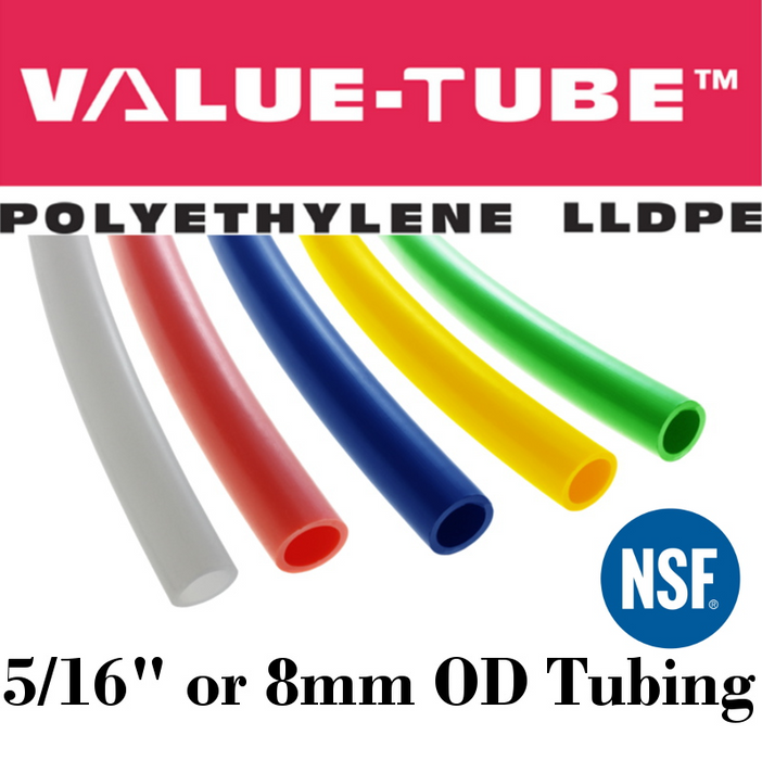 Pneumatic Tubing and Fittings, Hose, Pipe and Fittings, Air Hose, Polyethylene Tubing, Pneumatic Tubing, Polyethylene Tubing, Chemically Inert, BPA Free, UV-Stabilized, Phthalate Free, SF 61® Certified, Black Tubing, Navy Blue Tubing, Green Tubing, Natural Tubing, Red Tubing, Yellow Tubing, Natural Tubing, Value-Tube.  

