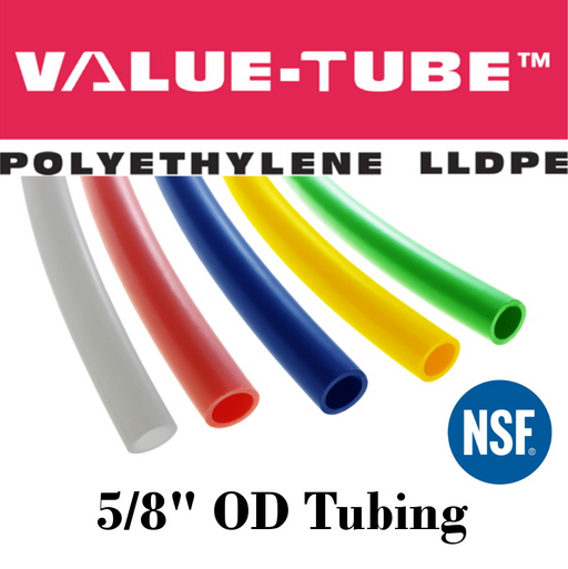 Pneumatic Tubing and Fittings, Hose, Pipe and Fittings, Air Hose, Polyethylene Tubing, Pneumatic Tubing, Polyethylene Tubing, Chemically Inert, BPA Free, UV-Stabilized, Phthalate Free, SF 61® Certified, Black Tubing, Navy Blue Tubing, Green Tubing, Natural Tubing, Red Tubing, Yellow Tubing, Natural Tubing, Value-Tube.  
