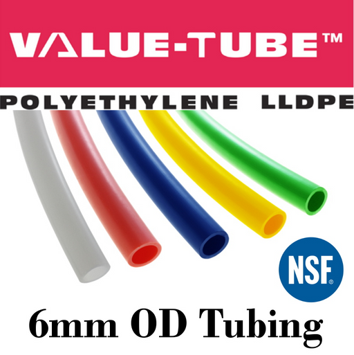 Pneumatic Tubing and Fittings, Hose, Pipe and Fittings, Air Hose, Polyethylene Tubing, Pneumatic Tubing, Polyethylene Tubing, Chemically Inert, BPA Free, UV-Stabilized, Phthalate Free, SF 61® Certified, Black Tubing, Navy Blue Tubing, Green Tubing, Natural Tubing, Red Tubing, Yellow Tubing, Natural Tubing, Value-Tube.  