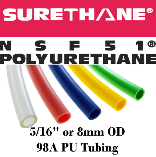 Pneumatic Tubing and Fittings, Hose, Pipe and Fittings, Air Hose, Polyurethane Surethane Pneumatic Tubing, Abrasion-Resistant, Tubing, Black, Clear, Clear Blue, Green, Light Blue, Navy Blue, Red, White, Yellow