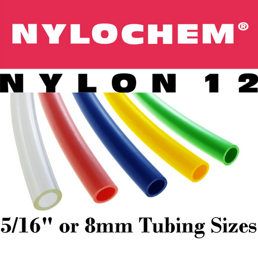 Pneumatic Tubing and Fittings, Hose, Pipe and Fittings, Air Hose, Nylochem® Nylon Pneumatic Tubing, Nylochem® Nylon, Abrasion-Resistant, Tubing, Black Tubing, Clear Tubing, Clear Blue Tubing, Green Tubing, Light Blue Tubing, Navy Blue Tubing, Red Tubing, White Tubing, Yellow Tubing