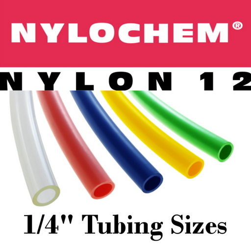 Pneumatic Tubing and Fittings, Hose, Pipe and Fittings, Air Hose, Nylochem® Nylon Pneumatic Tubing, Nylochem® Nylon, Abrasion-Resistant, Tubing, Black Tubing, Clear Tubing, Clear Blue Tubing, Green Tubing, Light Blue Tubing, Navy Blue Tubing, Red Tubing, White Tubing, Yellow Tubing