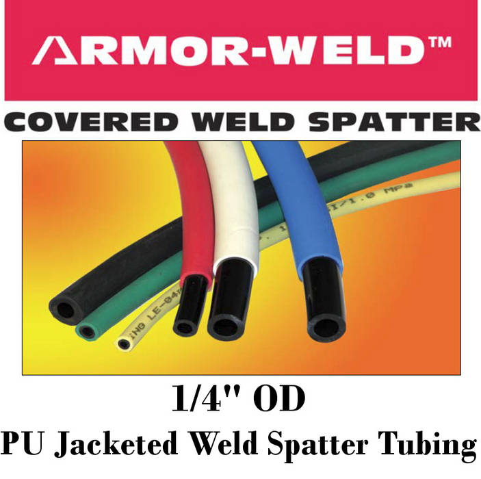Pneumatic Tubing and Fittings, Pipe and Fittings, Air Hose, Pneumatic Tubing, Armored Jacket Protects Tubing in Welding Environments, Superior Kink-Resistance, High Abrasion-Resistant, UV-Resistant, Oil-Resistant, Flame-Retardant Cover, Resists Hydrolysis, Ozone-Resistant, Connections are Made by Stripping Jacket and Exposing Tubing Core, Resistant Tubing, Spatter Resistant Tubing, Armor-Weld, Tubing, Black Tubing, Green Tubing, Light Blue Tubing, Red Tubing, Yellow Tubing, White Tubing, PU Tubing,








