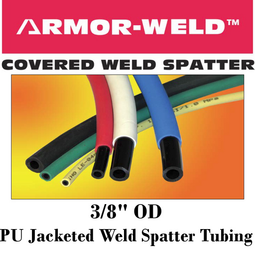 Pneumatic Tubing and Fittings, Pipe and Fittings, Air Hose, Pneumatic Tubing, Armored Jacket Protects Tubing in Welding Environments, Superior Kink-Resistance, High Abrasion-Resistant, UV-Resistant, Oil-Resistant, Flame-Retardant Cover, Resists Hydrolysis, Ozone-Resistant, Connections are Made by Stripping Jacket and Exposing Tubing Core, Resistant Tubing, Spatter Resistant Tubing, Armor-Weld, Tubing, Black Tubing, Green Tubing, Light Blue Tubing, Red Tubing, Yellow Tubing, White Tubing, PU Tubing,