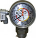 Aluminum gauge unit with stainless steel float and cable, 2-inch NPT/BSP male-female connection, vapor-tight construction, and 360-degree swivel for tank level monitoring. Plastic weatherproof alarm unit with 90-decibel high-pitched beep cycle, push-button test switch, powered by two 9-volt batteries, UL-listed design for tank safety.