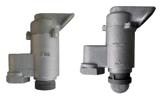 Morrison Brothers Co, 748A, Pressure Vacuum Vent - 2” Aluminum, Pressure Vacuum Vent - 3” Aluminum, Vents outward and upward in compliance with NFPA 30, Tri-polar mounting screws for mounting exhaust hood in any of
three positions, Optional dryer connections accommodate the installation of desiccant dryers on vacuum connection, Optional pressure discharge hood facilitates piping pressure
relief to desired discharge point. 