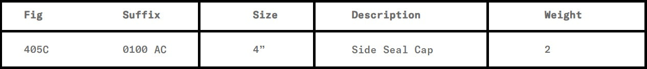 Morrison Brothers Co, FIG 405C, Side Seal Cap, mate with side seal adaptors when the adaptors are not in use.
