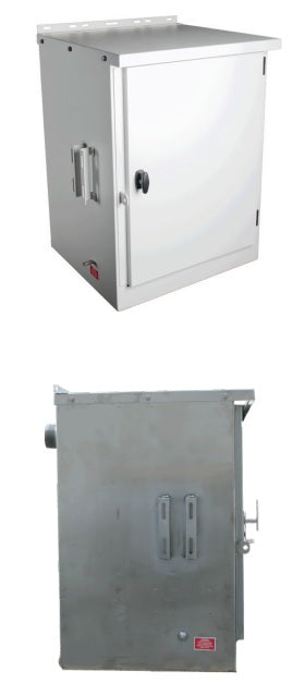 Morrison Brothers Co, 715, AST Remote Fill Box, On Wall. 715 Series 10‑gallon remote fill box, vented weatherproof lockable steel cabinet, 2‑inch and 3‑inch NPT or flange connections, sloped bottom with drain and hand pump, quick or dry disconnect options, vapor recovery compatible, powder‑coated or stainless steel construction, UL‑2583 approved.