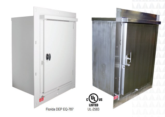 Morrison Brothers Co, 715F, 715FS, remote fill box, 7-gallon capacity
cabinet, provides containment of small spills during tank
filling operations, Each unit is supplied with wall mounting
flanges for easy installation.