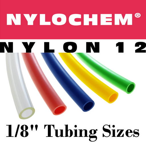 Pneumatic Tubing and Fittings, Hose, Pipe and Fittings, Air Hose, Nylochem® Nylon Pneumatic Tubing, Nylochem® Nylon, Abrasion-Resistant, Tubing, Black, Clear, Clear Blue, Green, Light Blue, Navy Blue, Red, White, Yellow